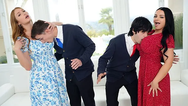 Loser boyfriends learn from busty milfs how to properly handle a real woman