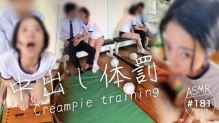 Japanese cutie gets screwed rough at school gym, juicy creampie ends all