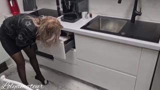 StepMom sneaked her hand into the kitchen, giving Stepson a dirty squeeze
