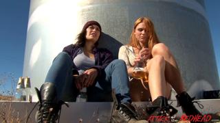 Lesbian redhead lips devour her girlfriend