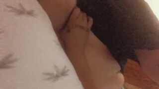 sucking on her tiddies in the kitchen while her friends in the living room