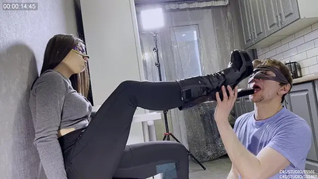 Touch my boots, darling! I adore licking and lowering you down