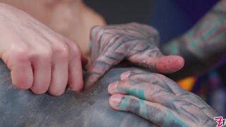 ANAL FISTING - 2 girls play with trans - Heavy tattooed Cosplay femdom
