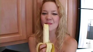 Naughty solo teen slut chewing on a banana
