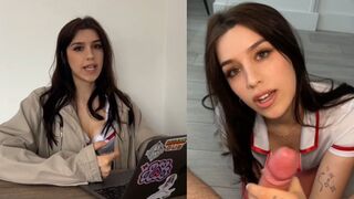 Sinful secretary slurps jizz and slobbery cocks with precision